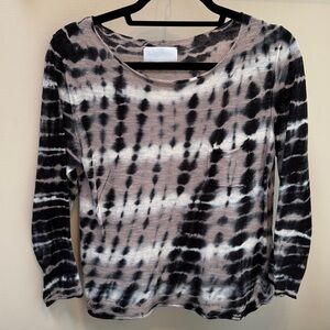 Zadig & Voltaire Black and Cream Tie Dye Linen Knit Top